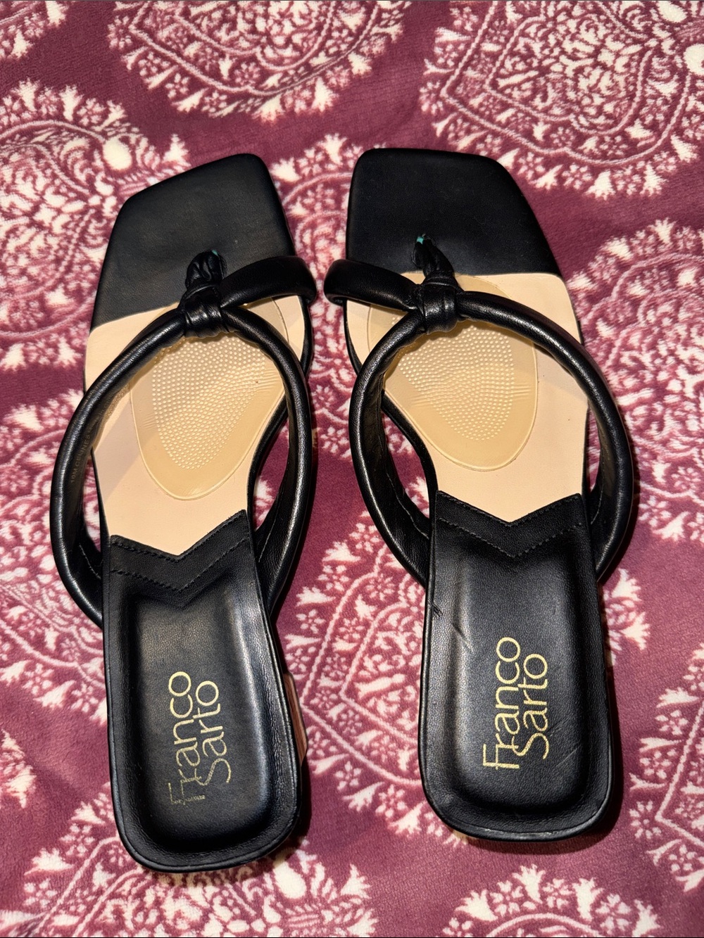 Franco Sarto Black Square-Toe Knotted Strap Sandals